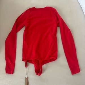 SKIMS Red Essential Crew Neck Long Sleeve Bodysuit sold Out Color Size S/M